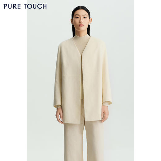 商场同款PURE TOUCH女装26春夏新款v领短外套中长款直筒羊毛外套 商品图3