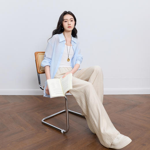 三彩2026春季新款休闲裤松紧腰宽松阔腿裤长裤山本裤垂感显瘦Z 商品图1