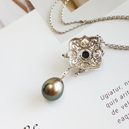 【天然正品】AU750白金豪镶钻镶天然近完美约12.8*11.2MM水滴形孔雀绿大溪地海水珍珠吊坠项链43.7*22.1*7.8MM(皆取最大值)链长：45CM（长度可调节） 231225TJ33 商品图4