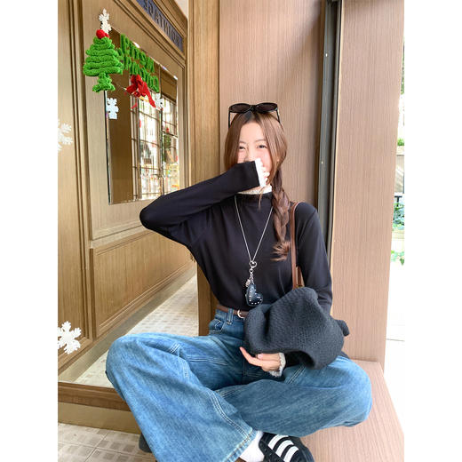 <曾小咸推荐>韩系蕾丝拼接内搭长袖t恤上衣 商品图4