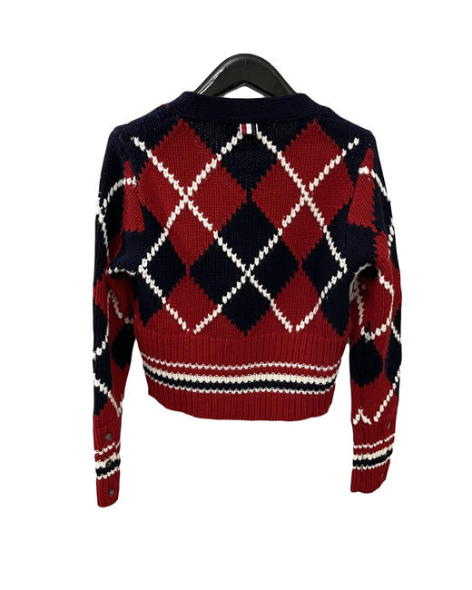 女款短款菱格纹羊毛针织开衫毛衣ho022 商品图1