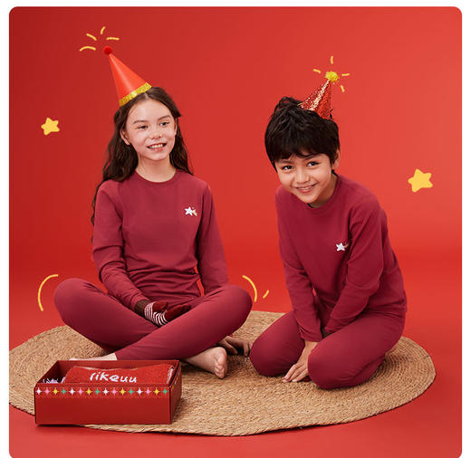 【E】likeuu儿童保暖衣套装丝绒红（轻暖&倍暖&倍暖礼盒） 商品图6