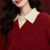 【12/31新品】熙世界假两件红毛衣女士秋冬季套头撞色POLO领拼接针织衫新年穿搭 商品缩略图4