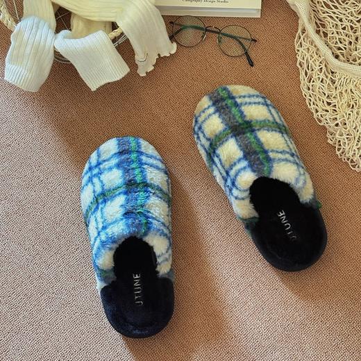 【新年焕新家居棉拖】复古高级感格子棉拖鞋 男女都可选，秋冬季室内家居，情侣厚底毛绒保暖半拖-小暖炉棉拖，织物帮面，保暖舒适，轻奢优雅！ 商品图0