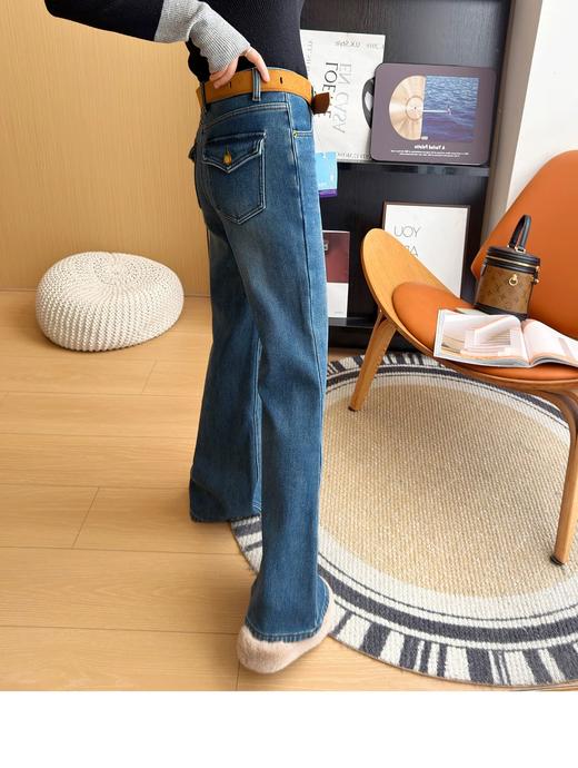 秋冬密密绒牛仔裤女 修身提臀高腰显瘦微喇叭裤 商品图4