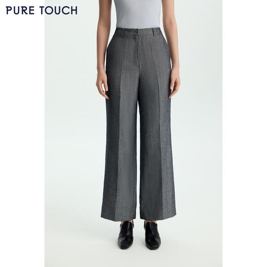 商场同款PURE TOUCH女装26春夏新款高腰西装裤羊毛亚麻混纺直筒裤 商品图0