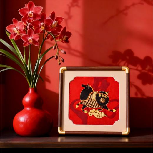 万事利 方形织锦镜框画 摆件 【神驹献宝款】18*18cm 新年送礼自用 商品图1