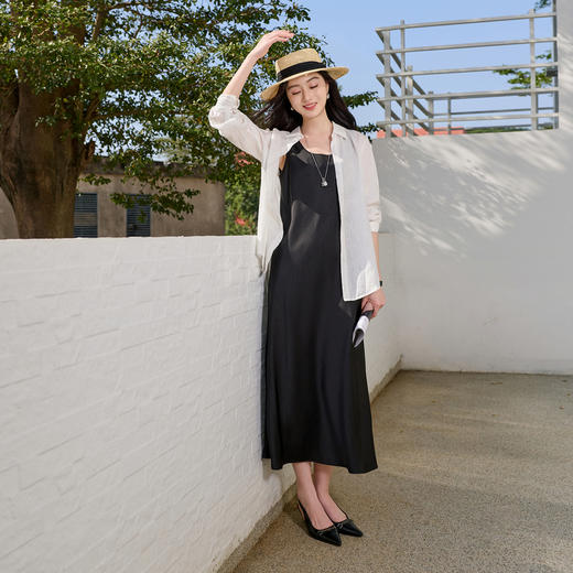 三彩2026春季新款肌理感背心裙无袖连衣裙A字裙长裙简约S 商品图3