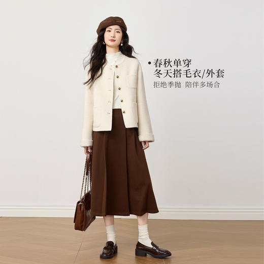 【12/31新品】熙世界国风浮雕提花半高领打底衫女秋冬内搭猫眼珠扣长袖T恤上衣 商品图2