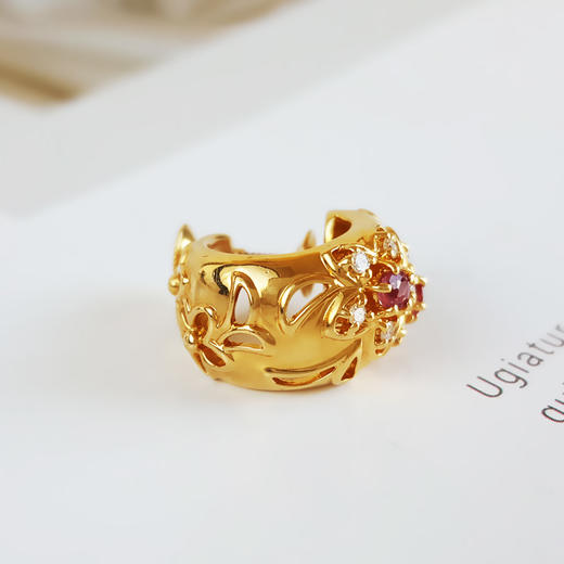 【天然正品】AU750黄金镶钻镶天然宫廷风设计师款紫红色红宝石单边耳环19.4*15.3*8.7MM(皆取最大值) 231225TJ32 商品图4