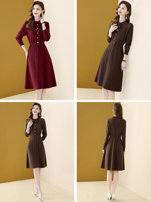 「自」全新升级【铂金会员201/天猫269/差价68】(12435)洛诗琳高级长袖针织连衣裙女2025秋冬新款黑色气质显瘦中长款毛衣裙 商品图3