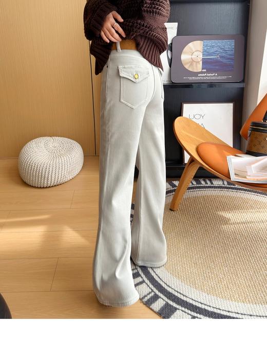 秋冬密密绒牛仔裤女 修身提臀高腰显瘦微喇叭裤 商品图5