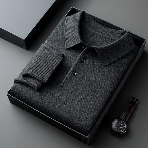 【秋冬季百分百羊毛】翻领长袖男士针织POLO衫纯色中年打底毛衣男装 商品图0