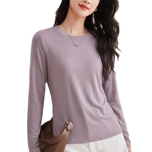 「自j」全新升级【铂金会员146/天猫199/差价53】(02936)洛诗琳气质含羊毛长袖T恤2026春季新款圆领肌底打底上衣女 商品图4