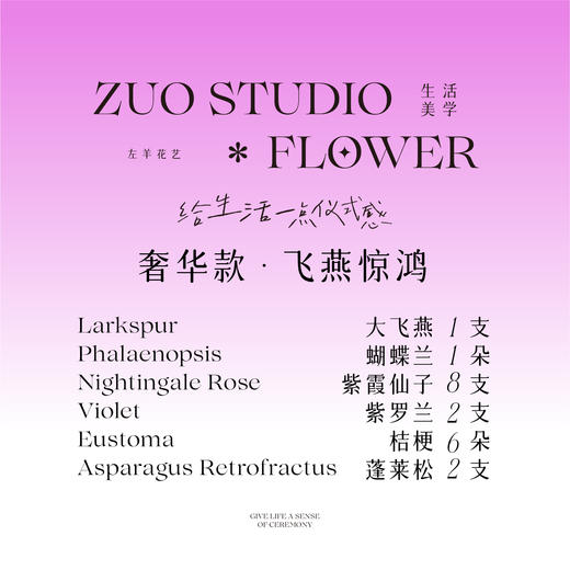 奢华款【飞燕惊鸿】大飞燕1支/蝴蝶兰1朵/紫霞仙子8支/紫罗兰2支/桔梗6朵/蓬莱松2支/氛围感仪式感鲜花 商品图3