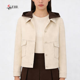 司歌弹力针织收腰外套女连帽可拆卸单排扣B921295X