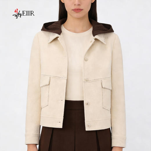 司歌弹力针织收腰外套女连帽可拆卸单排扣B921295X 商品图0