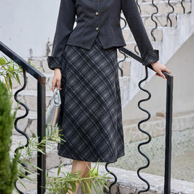 奢姿大码女装2025冬季格纹设计减龄半身裙胖妹妹时尚百搭中长裙子9954494460