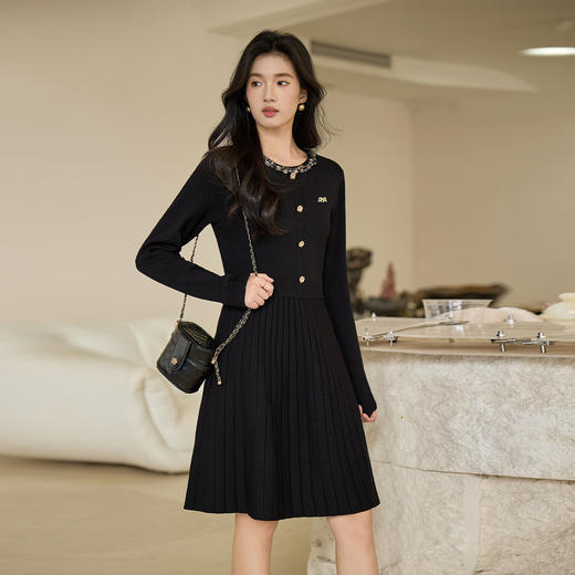 奢姿大码女装2026春季减龄亮片假两件连衣裙胖妹妹时尚针织裙子9854853846 商品图0