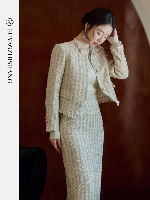 IWY/扶摇系列 复古西服套装秋冬名媛小香风穿搭粗花呢加厚西装两件套FYCS718 商品图2