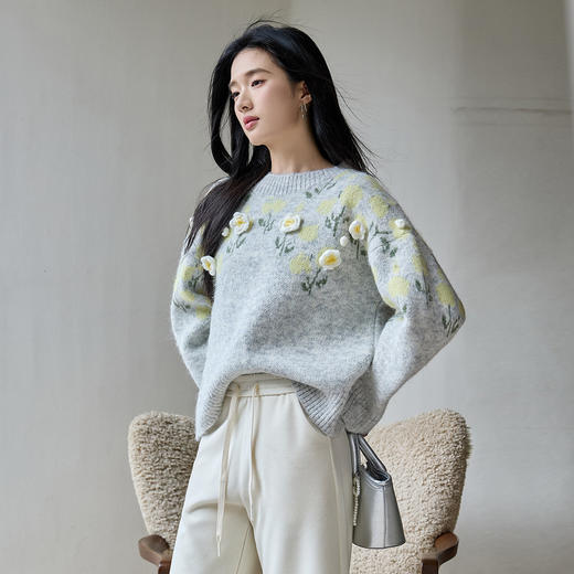 奢姿大码女装2025冬季时尚立体花朵装饰针织衫胖妹妹气质减龄上衣9554691098 商品图4