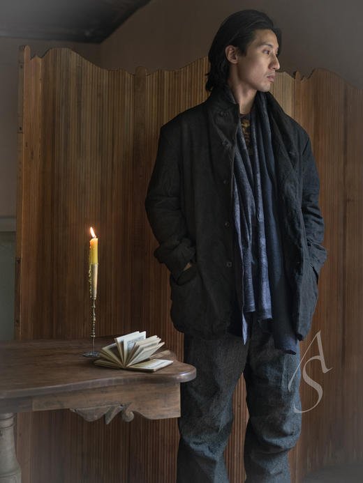 Silvana Manetti 黑灰色烟雾丝羊毛手工毡艺披肩 商品图1