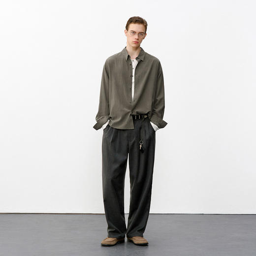 714street 100%莱赛尔透气凉感长袖衬衫男款2026春季复古宽松衬衣 商品图4