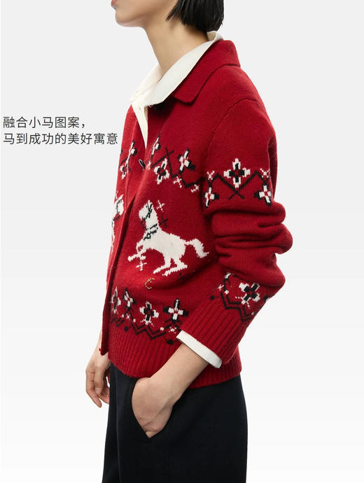 进口澳洲羊毛保暖新年战袍开衫POLO翻领费尔岛毛衣 商品图3