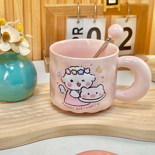可爱fufu生日蛋糕马克杯带盖勺陶瓷杯送女生高颜值有意义生日礼物 商品图13