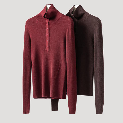 倪Ni同款~半开襟100%纯山羊绒衫女精纺打底气质显瘦毛衣CYR250456 商品图2