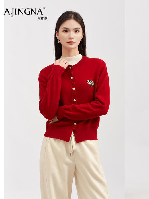 【钉珠刺绣】阿菁娜冬季新款手工钉珠刺绣设计宽松百搭绵羊毛开衫F30D318016 商品图0