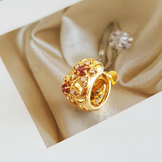 【天然正品】AU750黄金镶钻镶天然宫廷风设计师款紫红色红宝石单边耳环19.4*15.3*8.7MM(皆取最大值) 231225TJ32 商品图5