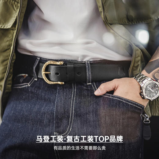 马登工装美式复古黄铜扣头皮带头层牛皮腰带单针真皮裤腰带男款 商品图4
