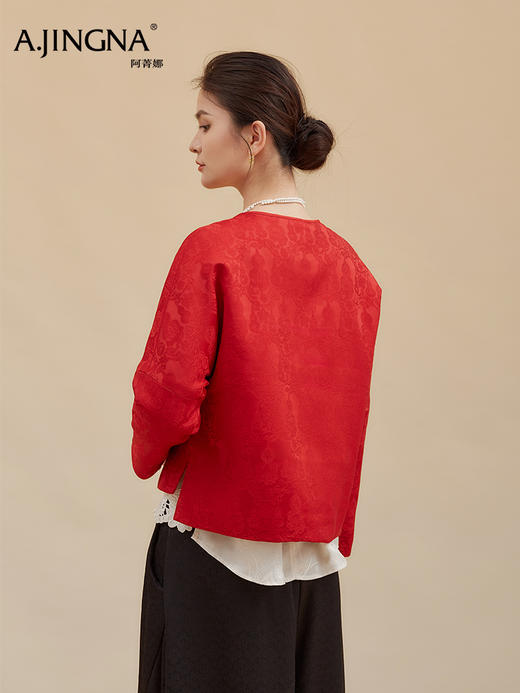 【淘衣节专享】阿菁娜冬季新款新中式提花外套手工盘扣葫芦装饰宫廷缠枝花F30D215015 商品图2