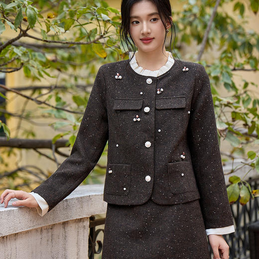 奢姿大码女装2025冬季时尚撞色花边圆领套装胖妹妹气质减龄两件套9954953943 商品图1