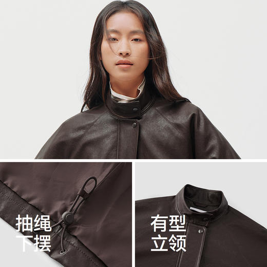 商场同款|森马外套女春PU仿皮宽松插肩袖2026新款酷飒风街头夹克 商品图3