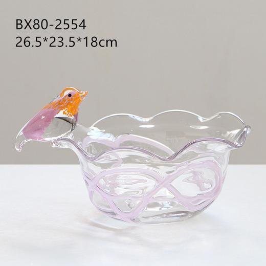北欧创意轻奢风小鸟玻璃彩色果盘装居家送礼家用甜品水果碗盘收纳 商品图3