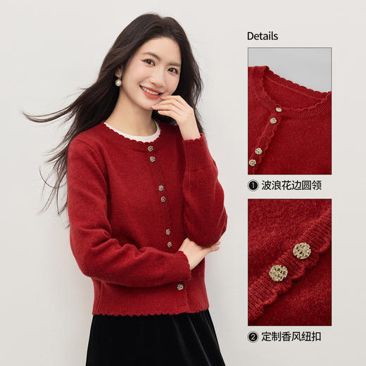 【12/31新品】熙世界本命年红色厚毛衣女2026早春新款新年本命年圆领套头针织衫 商品图2