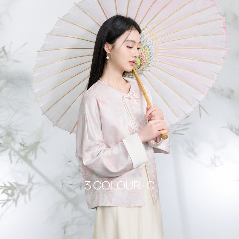 三彩【浮光花影】2026春季新款新中式提花外套盘扣开衫宽松C