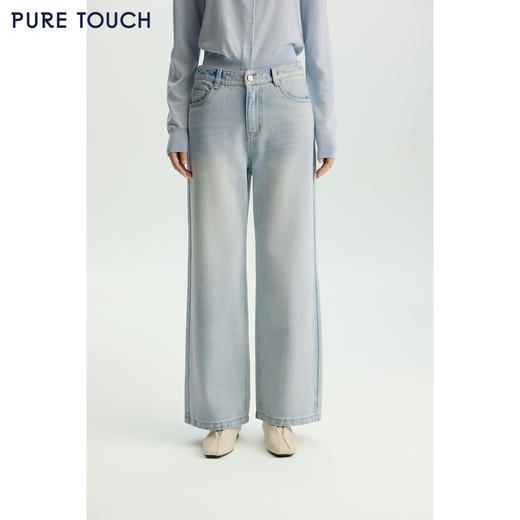 商场同款PURE TOUCH女装26春新款棉混纺牛仔裤蓝色水洗高腰直筒裤 商品图0