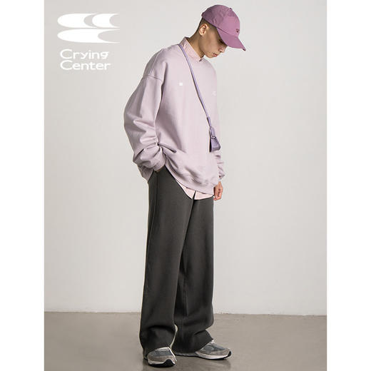 CryingCenter 深碳灰 坑条收脚口加厚型橡筋腰毛绒毛织裤哭喊中心 商品图1