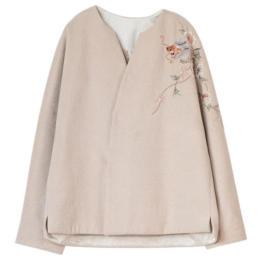 牧衣游原创 手工刺绣羊毛呢外套新款软糯速核实宽松短款开衫 连霏 商品图4