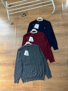 哈吉斯冬季新款刺绣针织圆领运动休闲羊毛衫