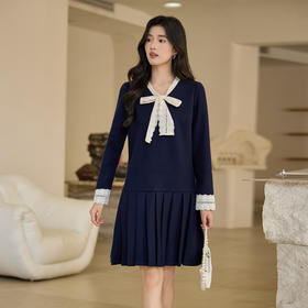 奢姿大码女装2026冬季时尚蕾丝设计百褶连衣裙胖妹妹气质减龄长裙9954894457