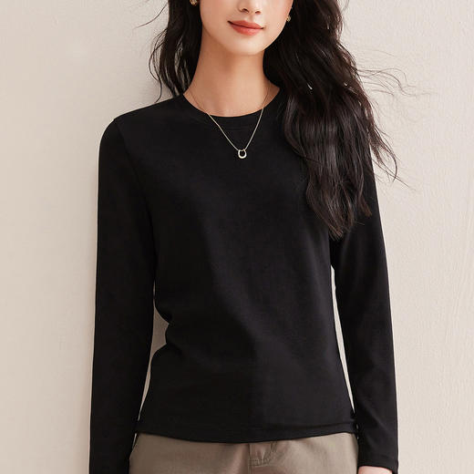 「自j」全新升级【铂金会员146/天猫199/差价53】(02936)洛诗琳气质含羊毛长袖T恤2026春季新款圆领肌底打底上衣女 商品图3