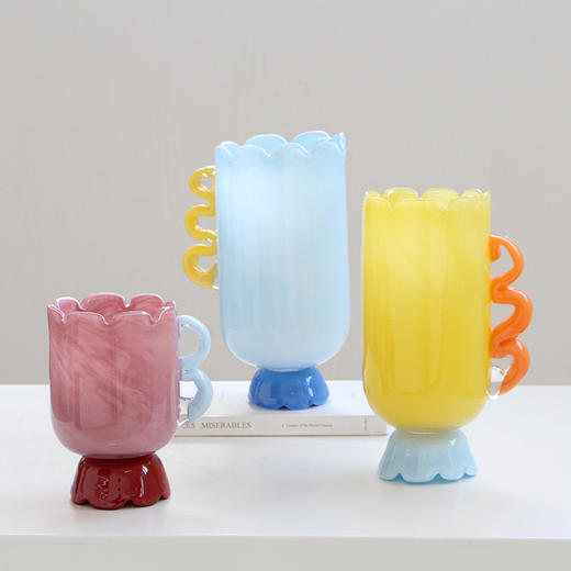 北欧创意单耳直筒彩色玻璃花瓶玄关客厅台面餐桌装饰品鲜花瓶 商品图2