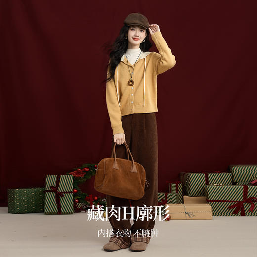 【年货节】熙世界超好看的撞色连帽毛衣开衫女秋冬新款北极绒黄色针织短外套 商品图2