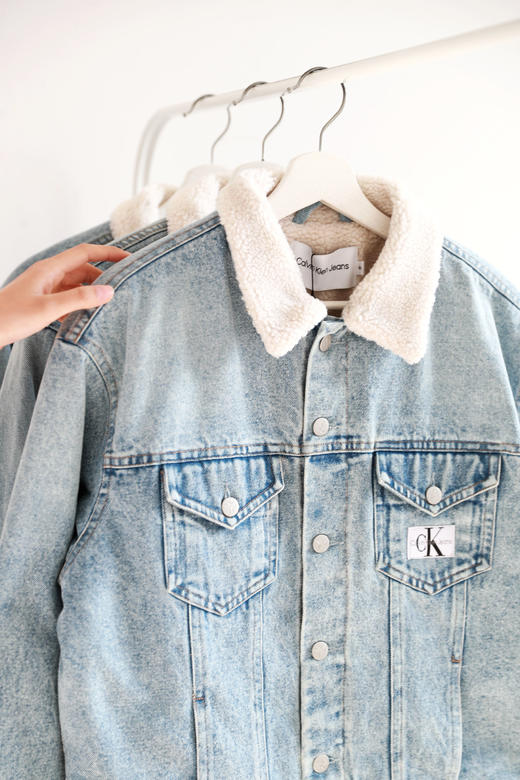 巨厚羊羔毛，小方标丹宁棉衣。水洗做旧牛仔翻领夹克棉服C123166 商品图4