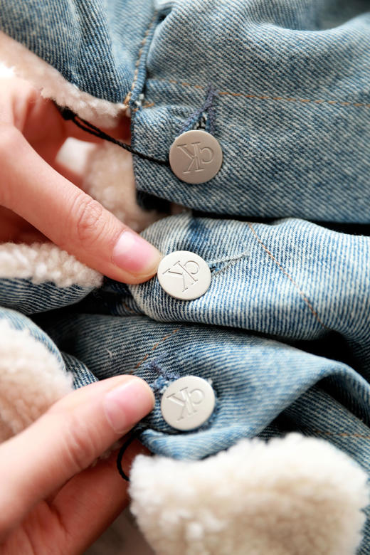 巨厚羊羔毛，小方标丹宁棉衣。水洗做旧牛仔翻领夹克棉服C123166 商品图14