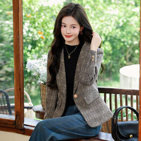 「自」全新升级【铂金会员183/天猫249/差价66】(00336)洛诗琳气质格纹西装外套2025秋冬小个子显瘦时尚格子上衣